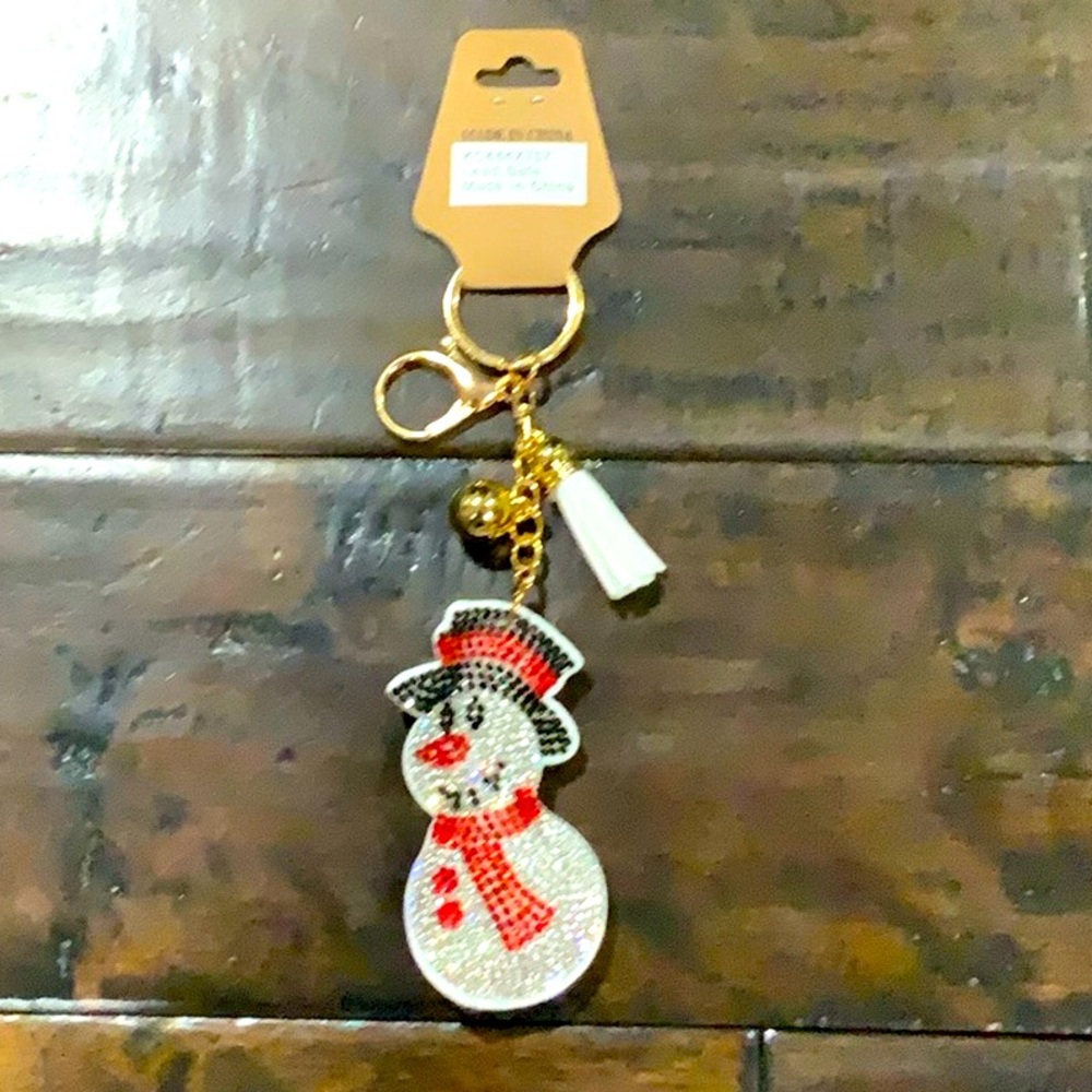 Bling Rhinestone Snowman Keychain/ Purse Charm